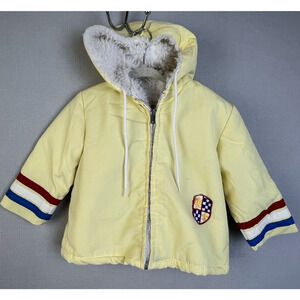 Vintage Winter Coat Unisex 2T Yellow Polara Hoodie Zip Front Warm Outerwear